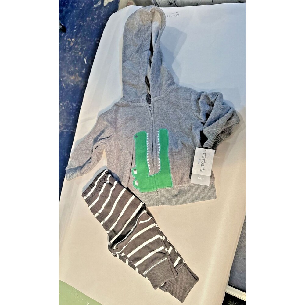 NEW Alligator Full Zip Up Jacket And Pants SET Boy 6 Months Fleece cotton